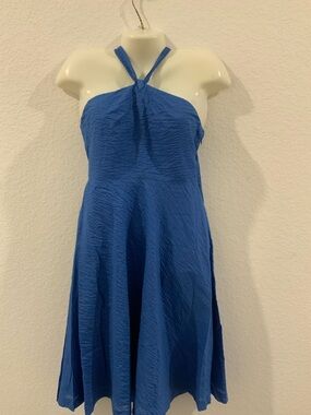 J. Crew Blue Cotton Halter Dress Size 6 (flaw)